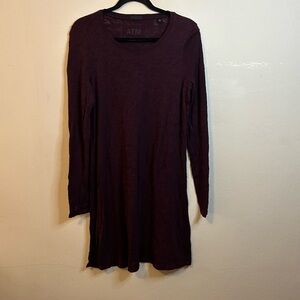 ATM Cotton Long Sleeve Shirt Dress in Merlot